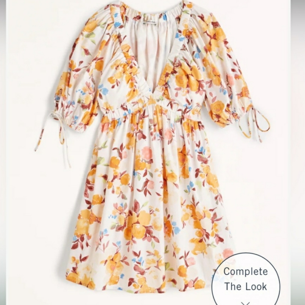Abercrombie & Fitch White Mini Dress with Yellow Floral Print
